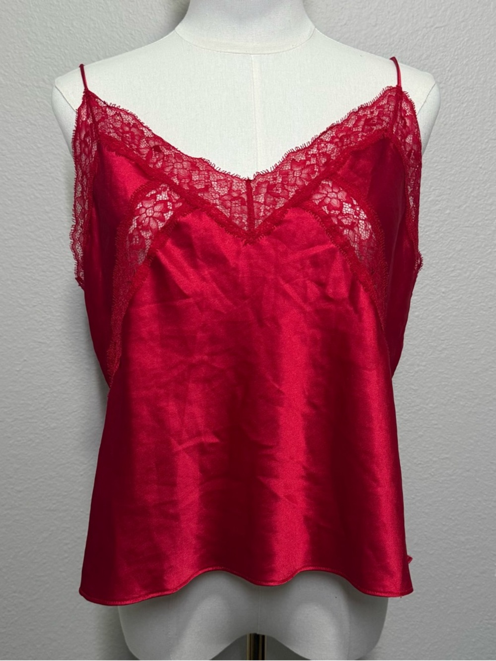 Victoria's Secret Red Satin & Floral Lace Trim Cami Top - Large